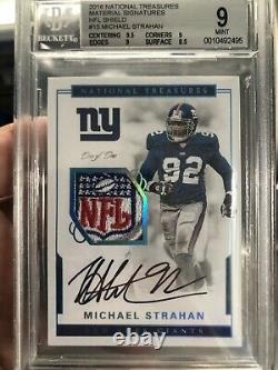 2016 National Treasures Michael Strahan NFL Shield Auto #1/1 Bgs 9 Autograph 1/1