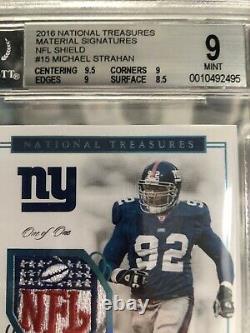 2016 National Treasures Michael Strahan NFL Shield Auto #1/1 Bgs 9 Autograph 1/1