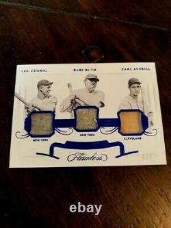 2020 Flawless Lou Gehrig Babe Ruth Earl Averill Game Used Relic Card #6/7