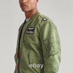 $398 Ralph Lauren POLO Military Pilot Army Twill Bomber Jacket Air Force SIZE L