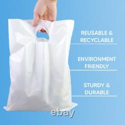 5000 x Patch Handle Carrier Bags S-M-L White Plastic Punch Handle Shopping Bags