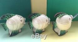 Art Deco Clarice Cliff Wilkinson Ltd Mr Fish Complete Three Piece Cruet Set