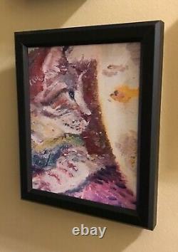 Cat Goldfish, 8x10, Limited Edition, Oil Painting Canvas Print, Framed