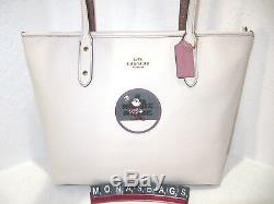 Coach 38691 Disney Minnie Mouse Patch Chalk Leather City Zip Top Tote NWT $325