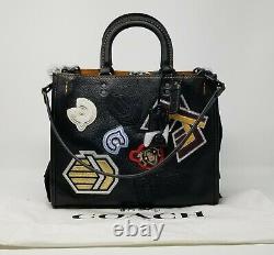 Coach Varsity Patch Rogue Black Pebble Leather Satchel Bag 57231 Limited Edition