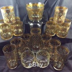 Culver, LTD. Valencia 22K Gold Vintage Mid Century Modern Barware, 20 Piece Set