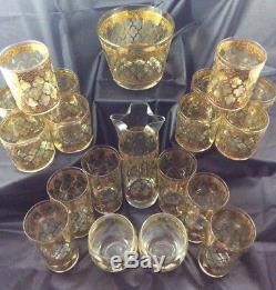 Culver, LTD. Valencia 22K Gold Vintage Mid Century Modern Barware, 20 Piece Set