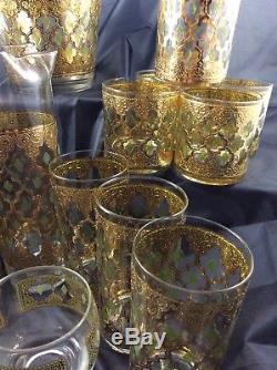 Culver, LTD. Valencia 22K Gold Vintage Mid Century Modern Barware, 20 Piece Set