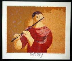 FLAVIO CABRAL'Flautist'. Large, Framed, Limited Edition, Hand-Signed Serigraph