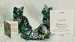 Fenton, Cats, 3 Piece set, Spruce Green Carnival, Numbered Limited Edition, Hand