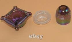 Fenton Purple Irridescent 3-Piece Square Base Hand-Painted Florals Lattice