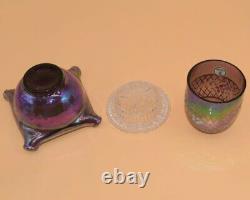 Fenton Purple Irridescent 3-Piece Square Base Hand-Painted Florals Lattice