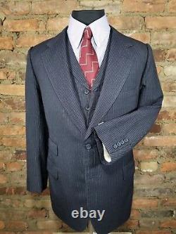 J. C. Wells Ltd. Bespoke Saville Row 3-Piece Suit Navy / Striped 38-36R