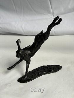 Limited Edition Solid Bronze Leaping Hare 61 Of 250 Signed Piece