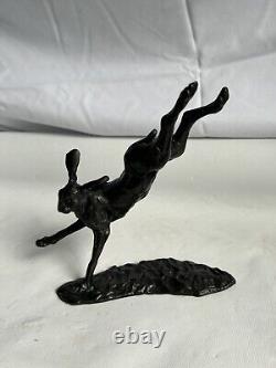 Limited Edition Solid Bronze Leaping Hare 61 Of 250 Signed Piece