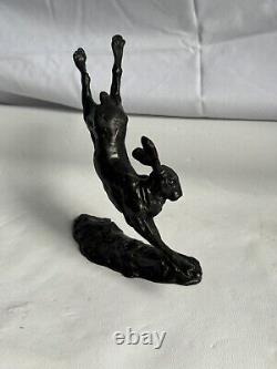 Limited Edition Solid Bronze Leaping Hare 61 Of 250 Signed Piece