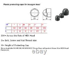 M4 M5 M6 M8 M10 M12 Black Plastic Dome Bolt Nut Protection Caps Cover Hexagon 01