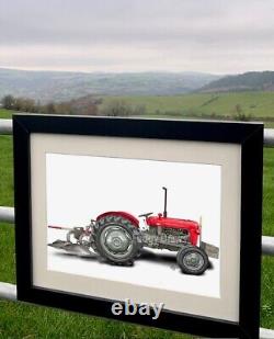 Massey 35 Tractor with plough Mounted or Framed Unique farming Art Print