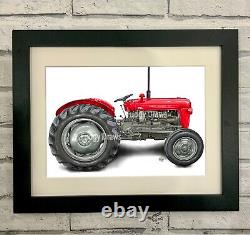 Massey Ferguson 35 Tractor Mounted or Framed Unique farming Art Print FudgyDraws