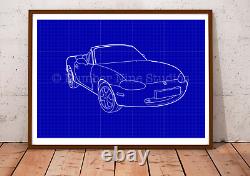 Mazda MX5 in Blueprint Limited Illustration, limited edition, signed by artist