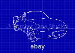 Mazda MX5 in Blueprint Limited Illustration, limited edition, signed by artist