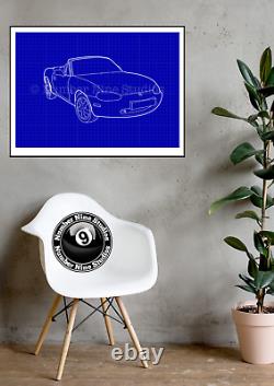 Mazda MX5 in Blueprint Limited Illustration, limited edition, signed by artist