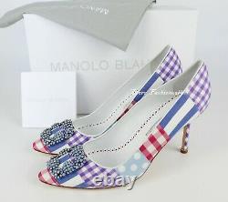 NEW MANOLO BLAHNIK Limited Edition Hangisi Patch Embellished Pumps