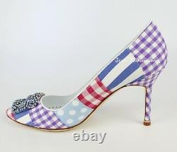 NEW MANOLO BLAHNIK Limited Edition Hangisi Patch Embellished Pumps