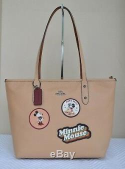 NWT COACH Disney Minnie Mouse Patch City Zip Tote Beechwood Leather Bag & Wallet
