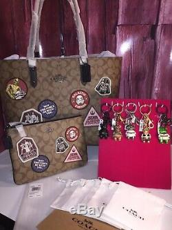 NWT Star Wars COACH 7 Piece Set Town Tote & Wristlet & 5 Key Fob Set Lt Ed $1116