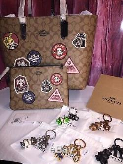 NWT Star Wars COACH 7 Piece Set Town Tote & Wristlet & 5 Key Fob Set Lt Ed $1116