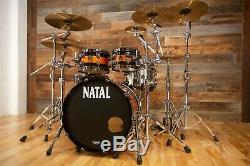 Natal Originals Maple Ltd Edition 4 Piece Drum Kit, Piano Black / Orange Sparkle