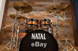 Natal Originals Maple Ltd Edition 4 Piece Drum Kit, Piano Black / Orange Sparkle