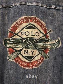 New XL Polo Ralph Lauren Sportsman Trucker Patch Denim Jean Jacket Mens Sport