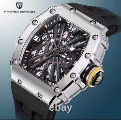 PAGANI DESIGN 2024 Men's Quartz Watches Skeleton Stainless Steel Sports Black