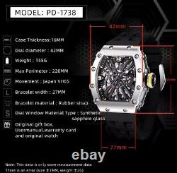 PAGANI DESIGN 2024 Men's Quartz Watches Skeleton Stainless Steel Sports Black