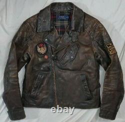 Polo Ralph Lauren Limited Edition Motorcycle Patch Biker Leather Jacket rrl L