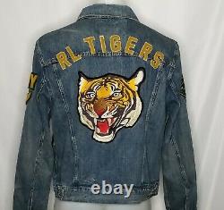 Polo Ralph Lauren Mens Varsity Tigers Football Letterman Patch Denim Jacket 2XL