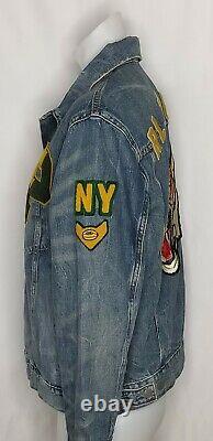 Polo Ralph Lauren Mens Varsity Tigers Football Letterman Patch Denim Jacket 2XL