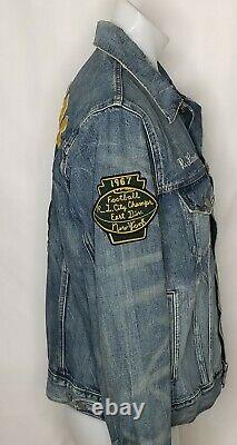 Polo Ralph Lauren Mens Varsity Tigers Football Letterman Patch Denim Jacket 2XL