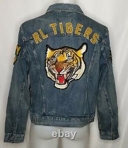 Polo Ralph Lauren Mens Varsity Tigers Football Letterman Patch Denim Jacket 2XL