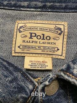 Polo Ralph Lauren Sportsman Trucker Patch Denim Jean Jacket Mens 2XLT Big & Tall