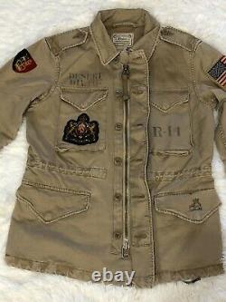 Polo Ralph Lauren Womens Patch Jacket Tan Weathered Military Inspired Size XS