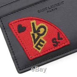 Saint Laurent paris sl love patch credit card case in black leather