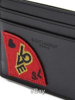 Saint Laurent paris sl love patch credit card case in black leather