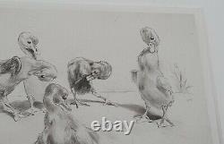 Signed Etching LEONARD ROBERT BRIGHTWELL'Toilet' Framed Ducklings