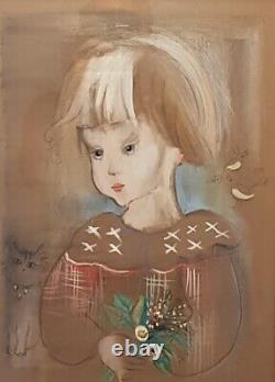 Signed Limited Edition MILY POSSOZ'Girl With Cat' Hand Coloured Lithograph