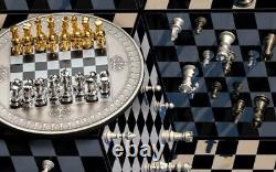 Silver Chess Set Circular Base And 32 Pieces Beautiful Art. Limited Edition 500