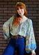 Spell & The Gypsy Oasis Blouse Opal Sheer Floral Print Long Sleeve Lurex S Euc