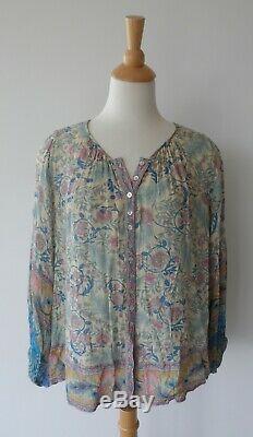 Spell & The Gypsy Oasis Blouse Opal Sheer Floral Print Long Sleeve Lurex S EUC